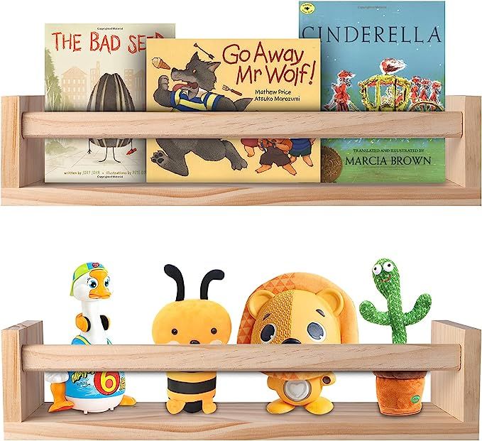 BOMID Wall Bookshelves,Set of 2 Natural Wood Floating Bookshelf,Nursery Shelves,Floating Book She... | Amazon (US)