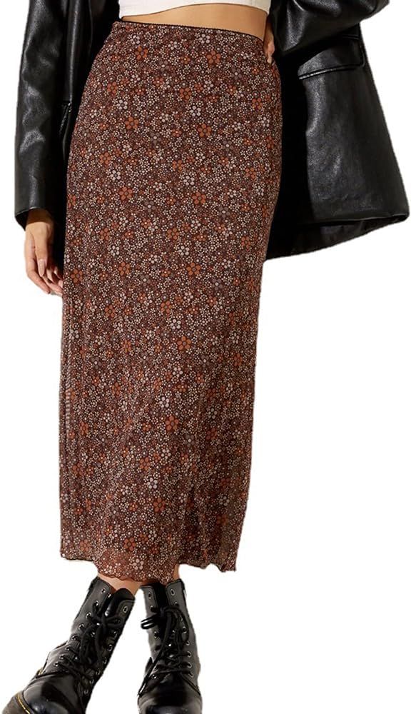 Women's Leopard Print Skirt Elastic High Waist Side Split Summer Beach Sexy Midi Skirt | Amazon (US)