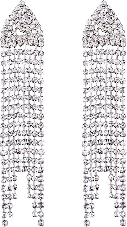 SELOVO Tassel Earrings Crystal Bridal Wedding Bling Party Dangle Earrings Silver Tone | Amazon (US)