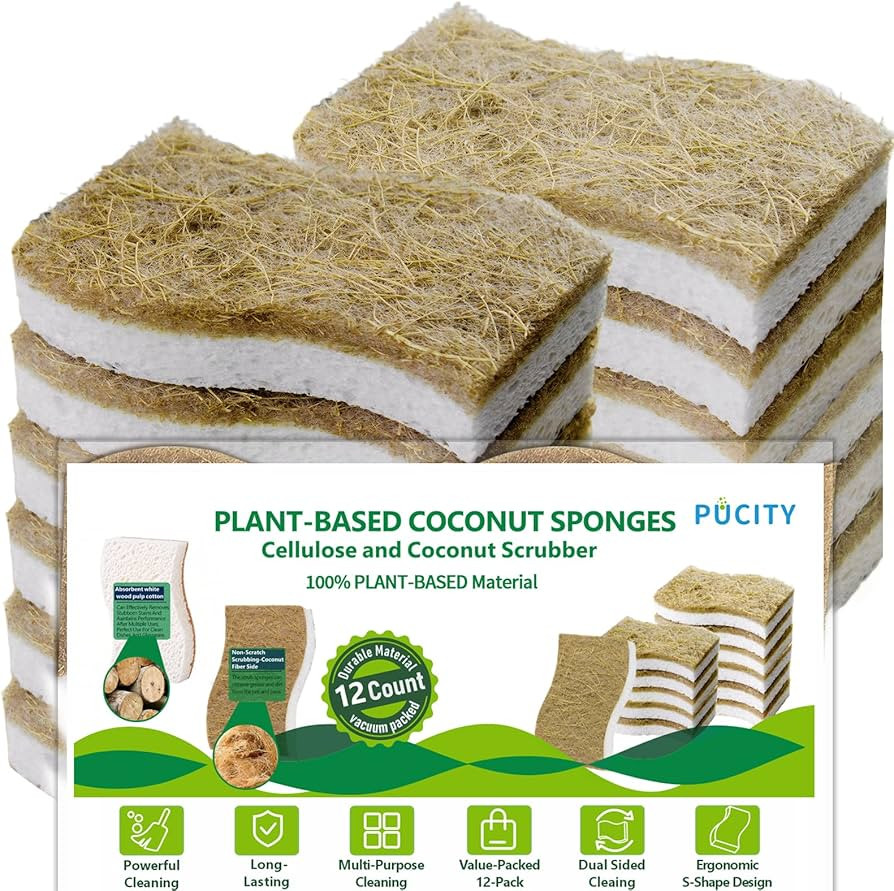 Sponges Kitchen Natural Dish Sponge Plant-Based Biodegradable Compostable Cellulose with Coconut ... | Amazon (US)