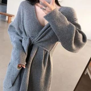 Long-Sleeve Wrap Sweater Dress | YesStyle Global