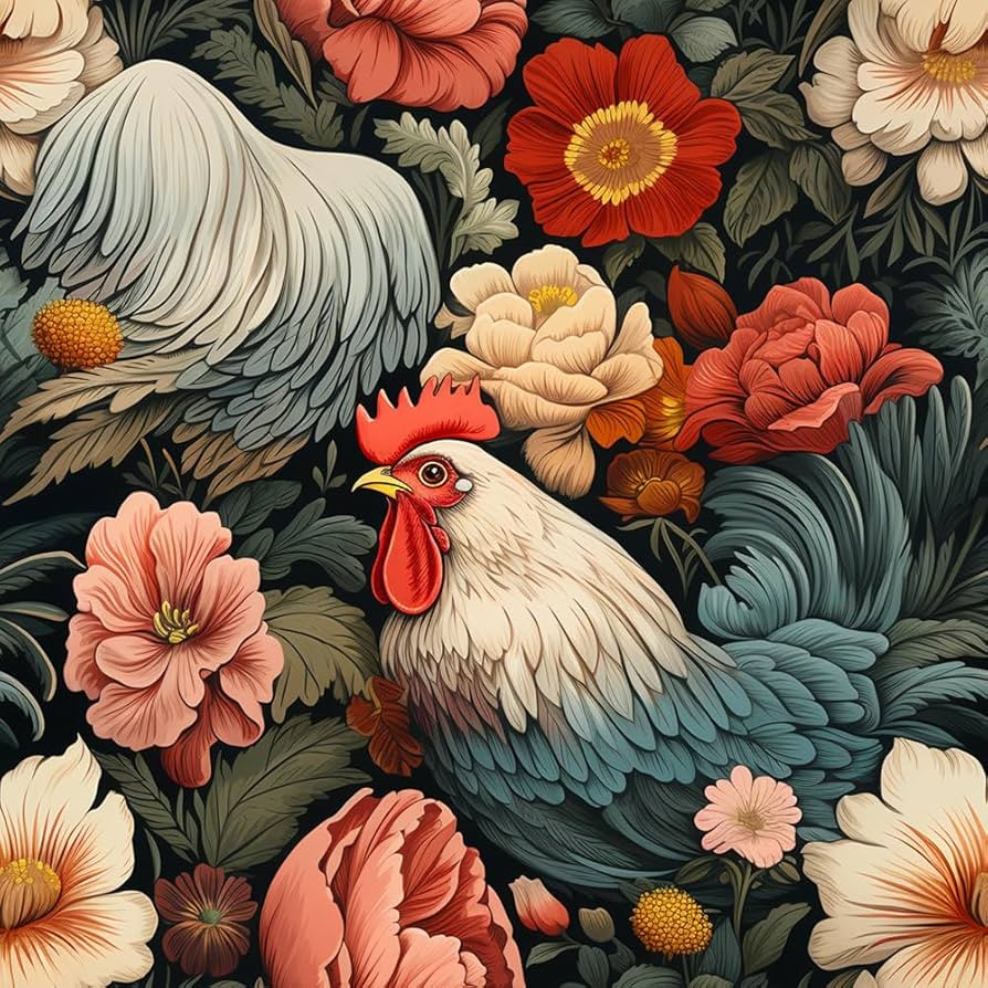 Rooster Flowers Red White Chicken Floral Peel and Stick Wallpaper Self Adhesive Removable Easy Pe... | Amazon (US)