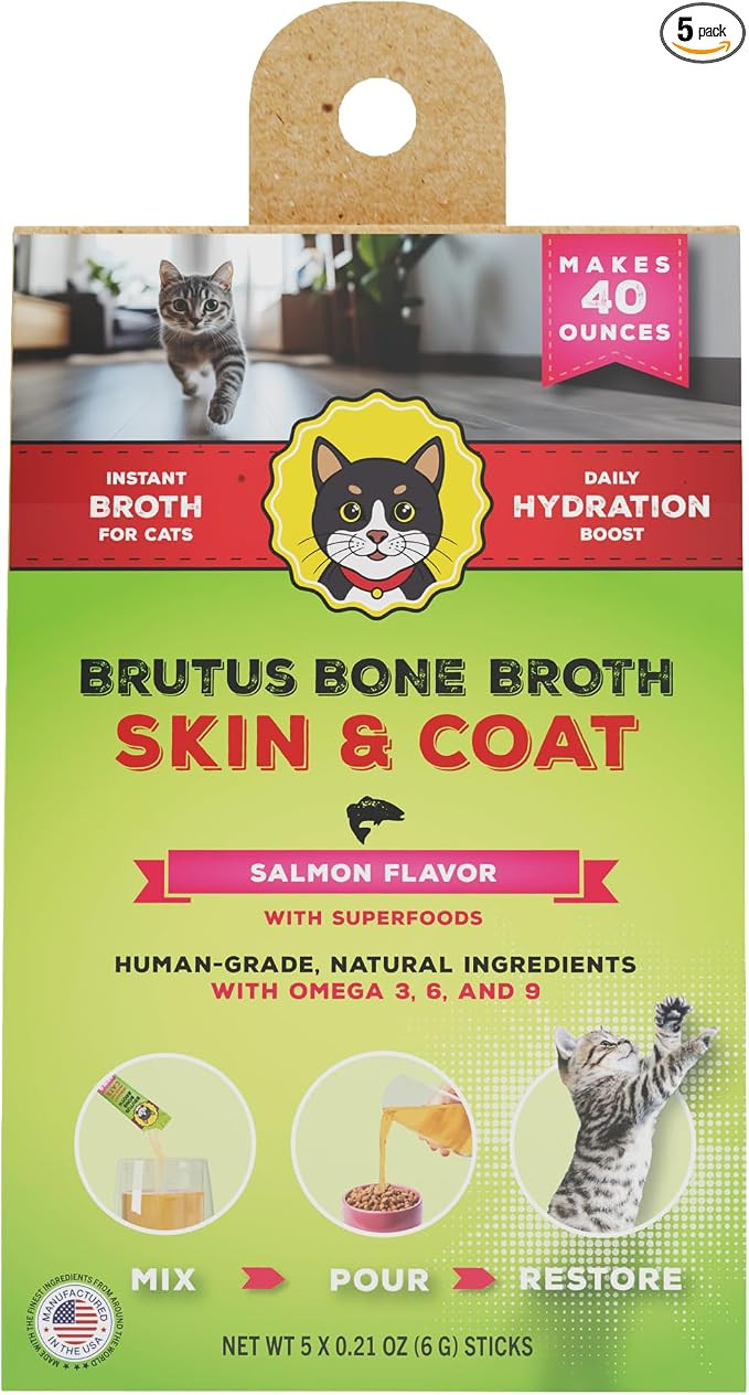 Brutus Bone Broth Cat Food Toppers – Salmon-Flavored, Fortified with Omega 3, 6 & 9 from Marine... | Amazon (US)