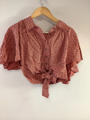 Maeve by Anthropologie Womens Size 6 Petite Red Cropped Floral Blouse | eBay US