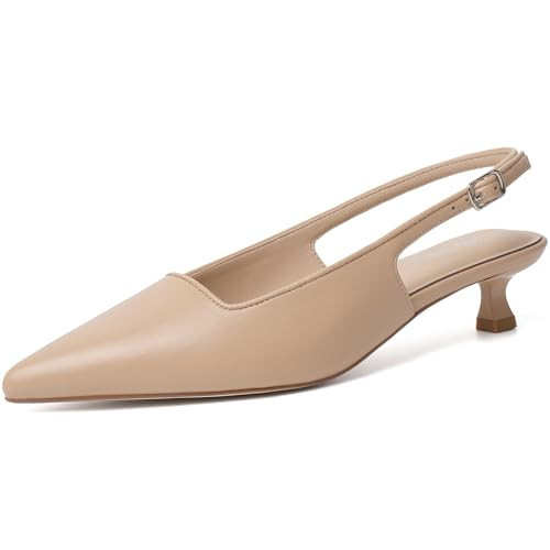 Mostrin Nude Slingback Kitten Heels for Women Beige Pointed Closed Toe Heels Low Pumps Shoes for Party Work Office Size 9.5 | Amazon (US)