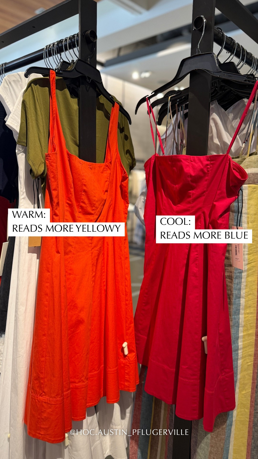 See these two dresses offered by a retailer? They are pretty similar dresses, but one leans warm (yellow red) and one leans cool (blue red). I love that they offered one of both! 

#LTKWorkwear #LTKSummerEdit #LTKStyleTip