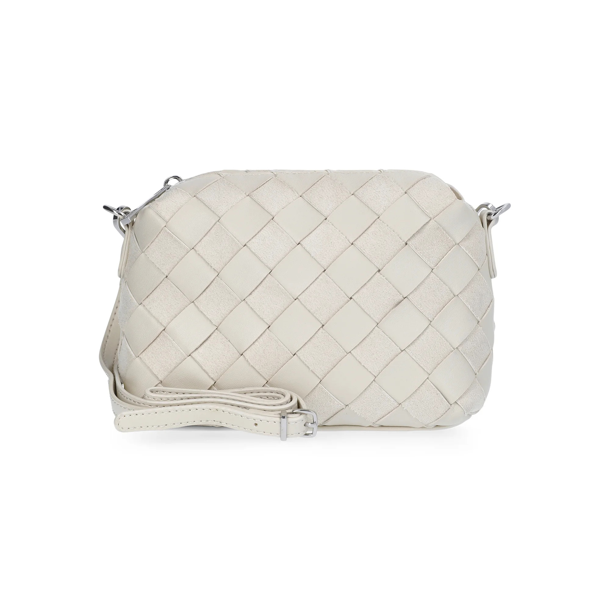 Time and Tru Women's Faux Leather and Suede Woven Camera Crossbody Bag, Beige | Walmart (US)