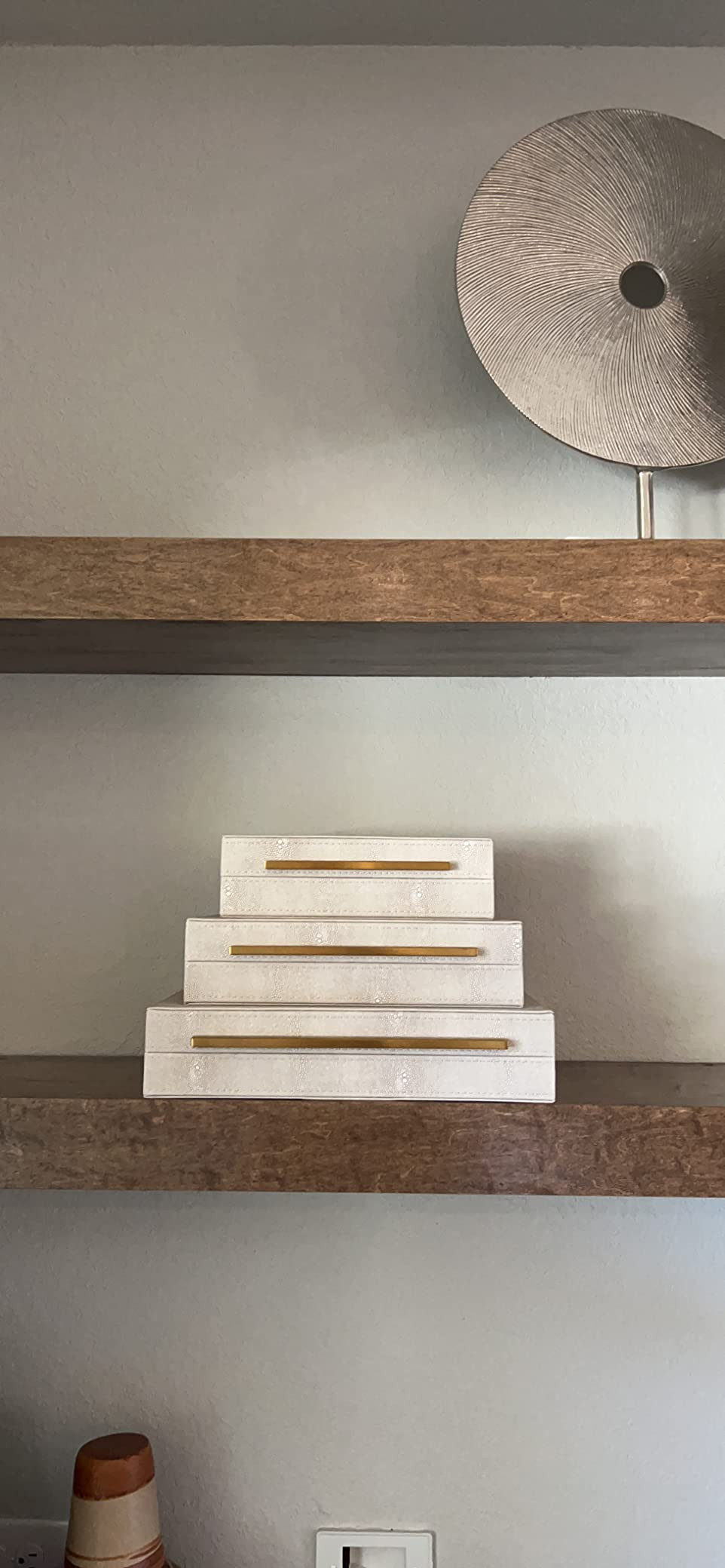 Kingflux Faux Ivory Shagreen Leather Set of 3 Pcs Decorative Boxes, Storage Boxes Jewelry Organiz... | Amazon (US)