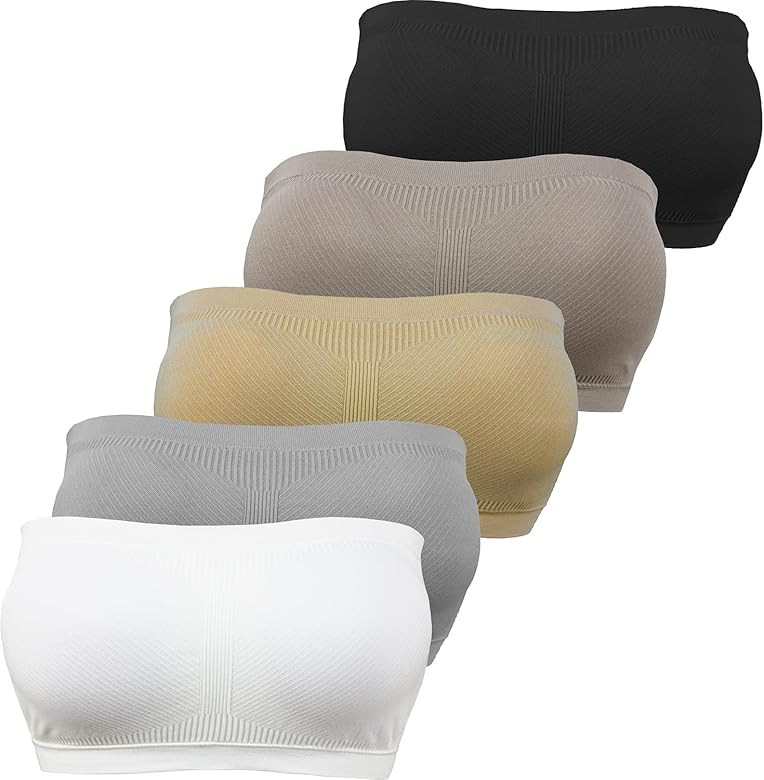 Cabales 3 Packs Women's Seamless Bandeau Crop Tube Top Bra Strapless Padded Bralette | Amazon (US)