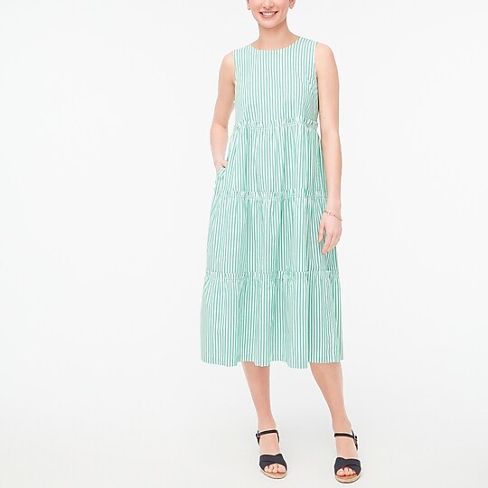 Sleeveless striped tiered midi dress | J.Crew Factory