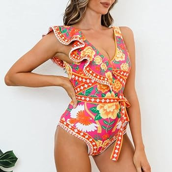 FLAXMAKER Ruffled Contrast Print Bikini Two Piece Swimsuit and Skirt | Amazon (US)