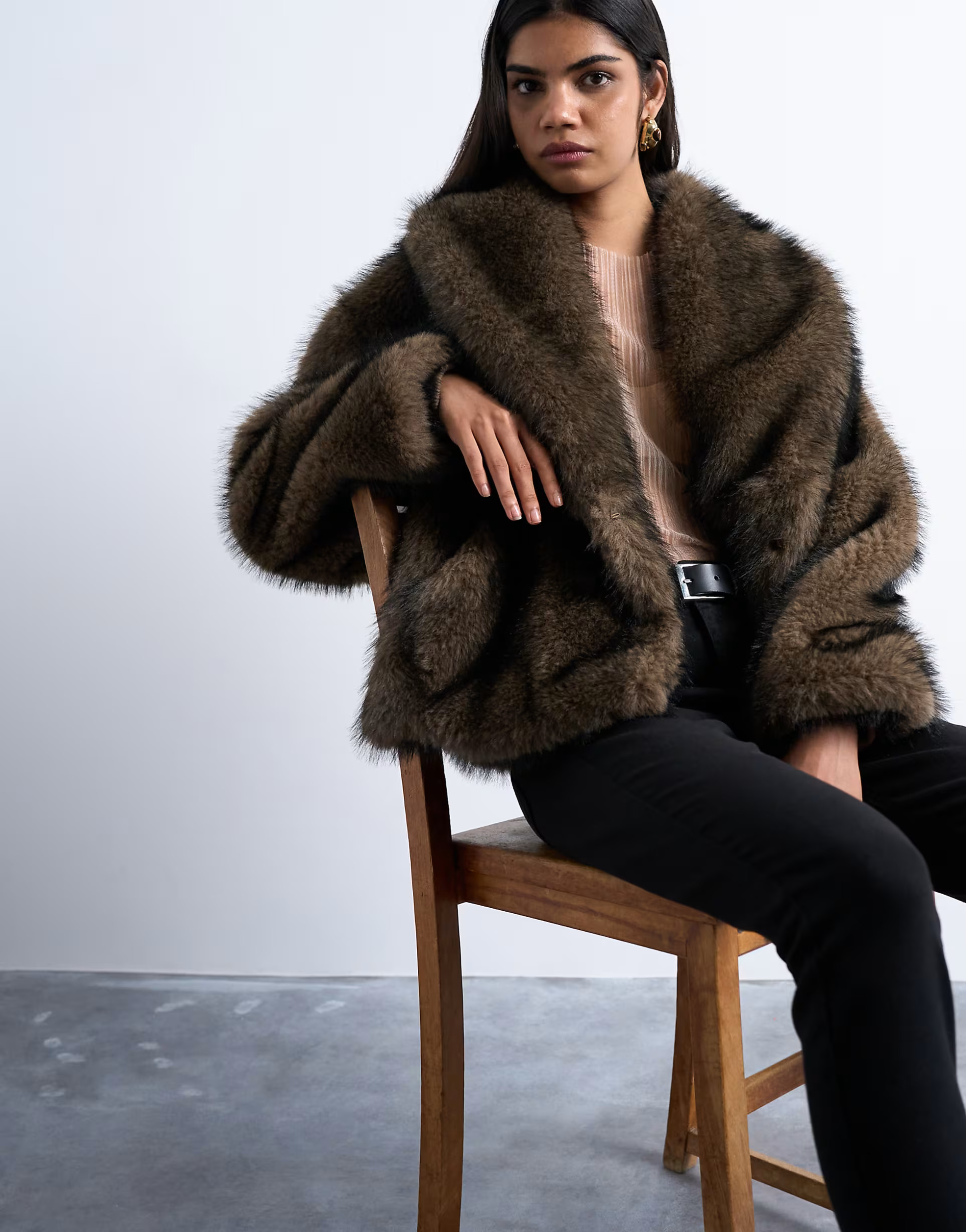 Topshop faux fur boxy shawl coat in mink | ASOS | ASOS (Global)