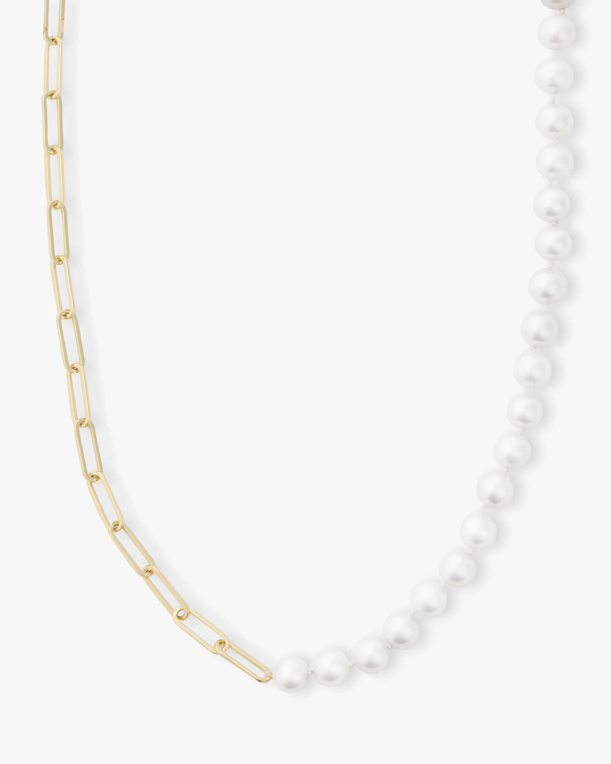 Samantha Half Chain Pearl Necklace 15" - Gold | Melinda Maria