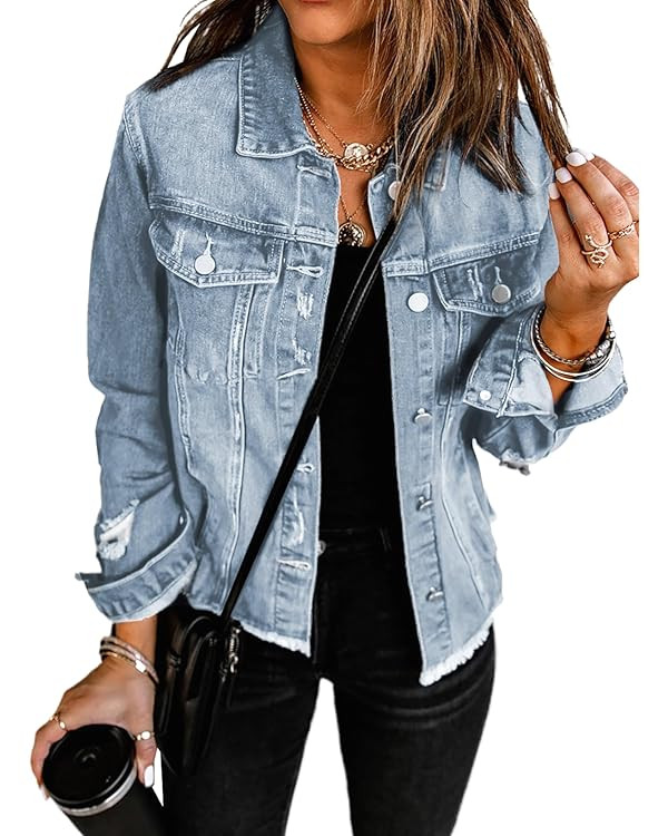 EVALESS Womens Boyfriend Washed Crop Denim Jean Jacket Coat | Amazon (US)