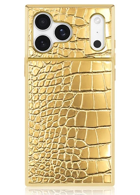 Elite Collection - SQUARE® Gilded Gold Faux Croc iPhone Case | FLAUNT
