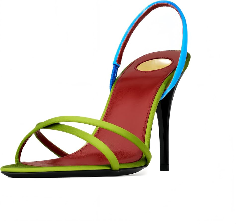 Colorful Satin Slingback Sandals for Women Strappy Two-Tone Stiletto Heels Sandals Sexy Crisscross Open Toe Shoes Trendy Fashion Evening Party Daily Dressy | Amazon (US)