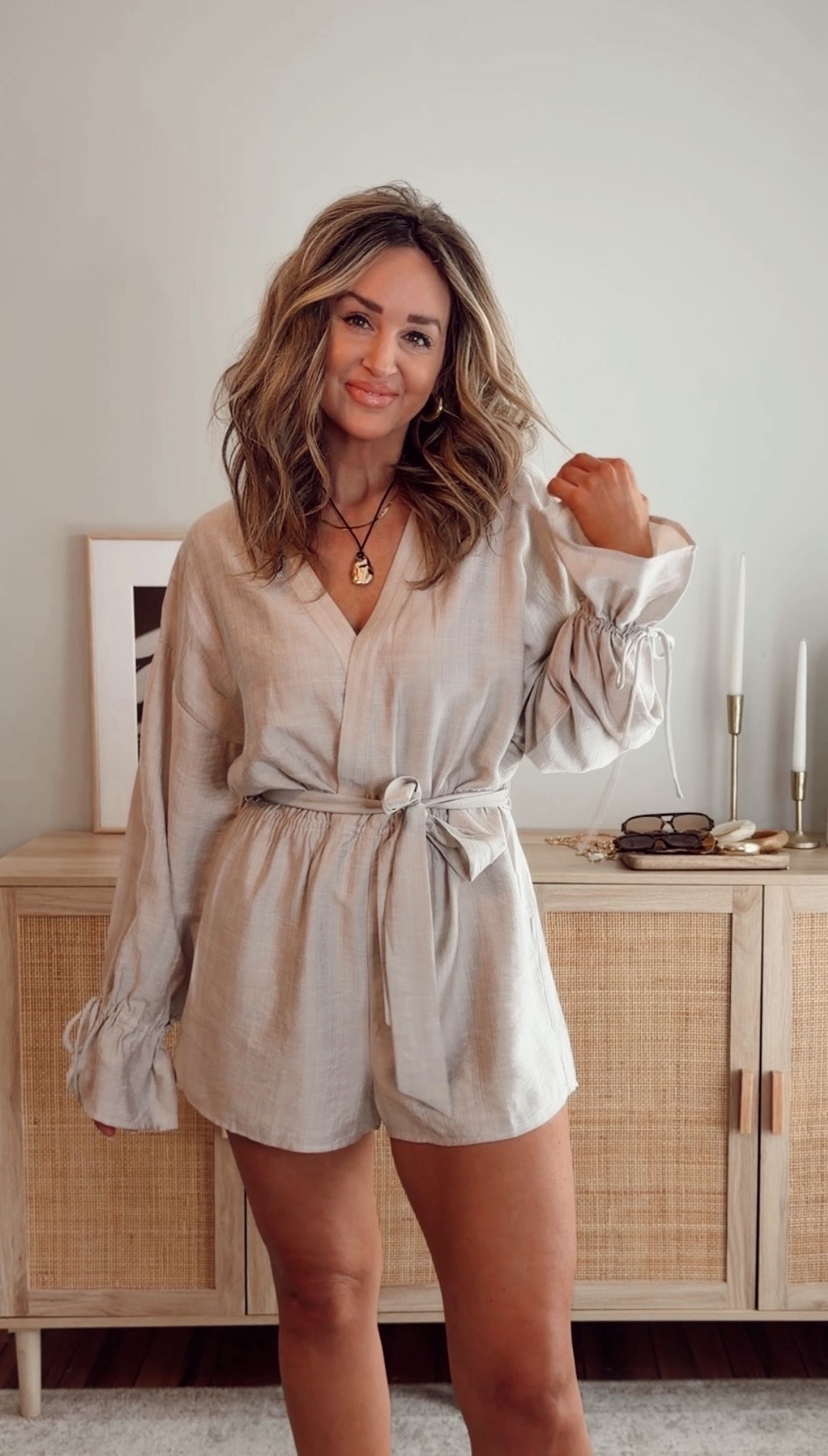 40% off with LEANN40, if expired use LEANN35 such a cute romper, chic + comfy! adjustable waist tie romper, tie detail on sleeves + hidden eye hook detail at bust. spring outfit, summer outfit 

#LTKootd