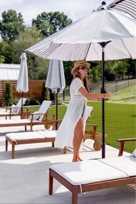 Outdoor market umbrellas striped affordable umbrellas from Walmart! Pool side furniture patio and deck chairs chaise loungers fire pit table and chairs summer spring umbrella vases swim cover up white kimono Sun hat Amazon target deals back in stock! Rayban sunglasses ootd resort wear vacation outfit

#LTKstyletip #LTKhome #LTKMostLoved