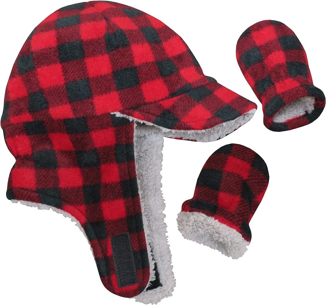 N'Ice Caps Little Boys and Baby Sherpa Lined Fleece Flap Hat Mitten Winter Set | Amazon (US)