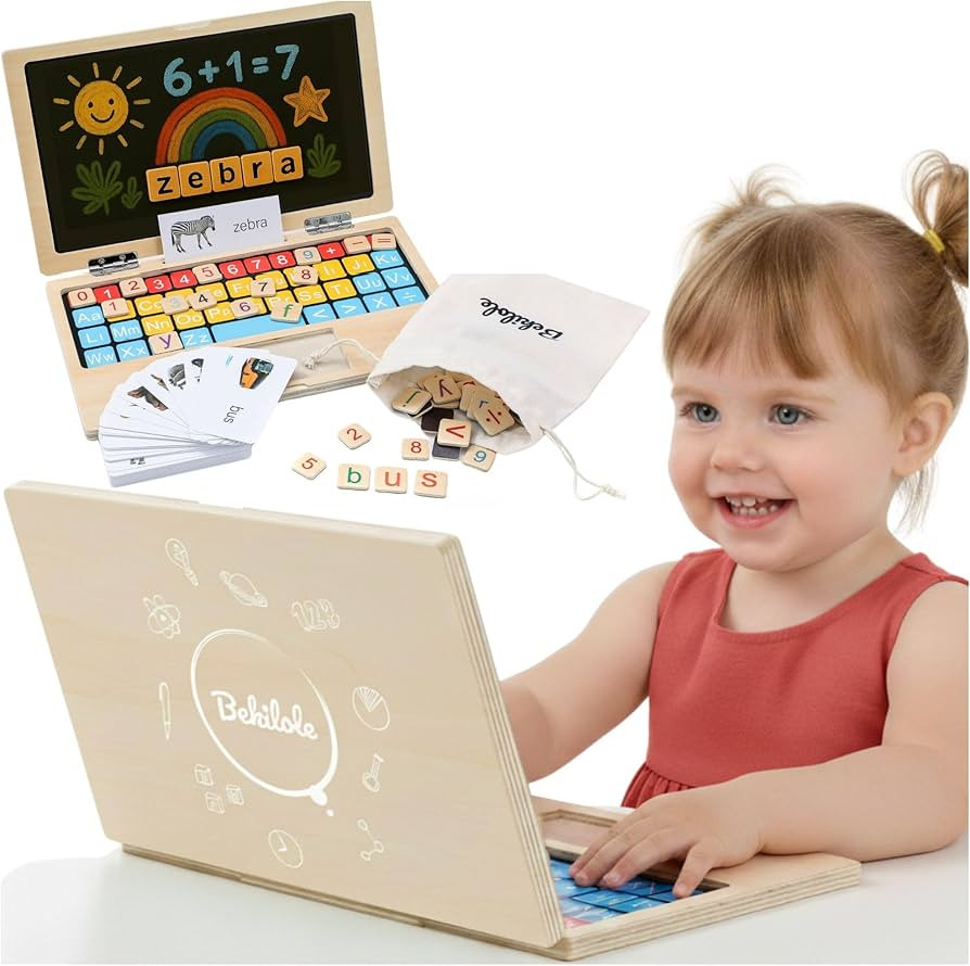BEKILOLE Montessori Toys 11.8" Laptop Preschool Learning Activities 3 Year Old Boy Gift, Pretend ... | Amazon (US)