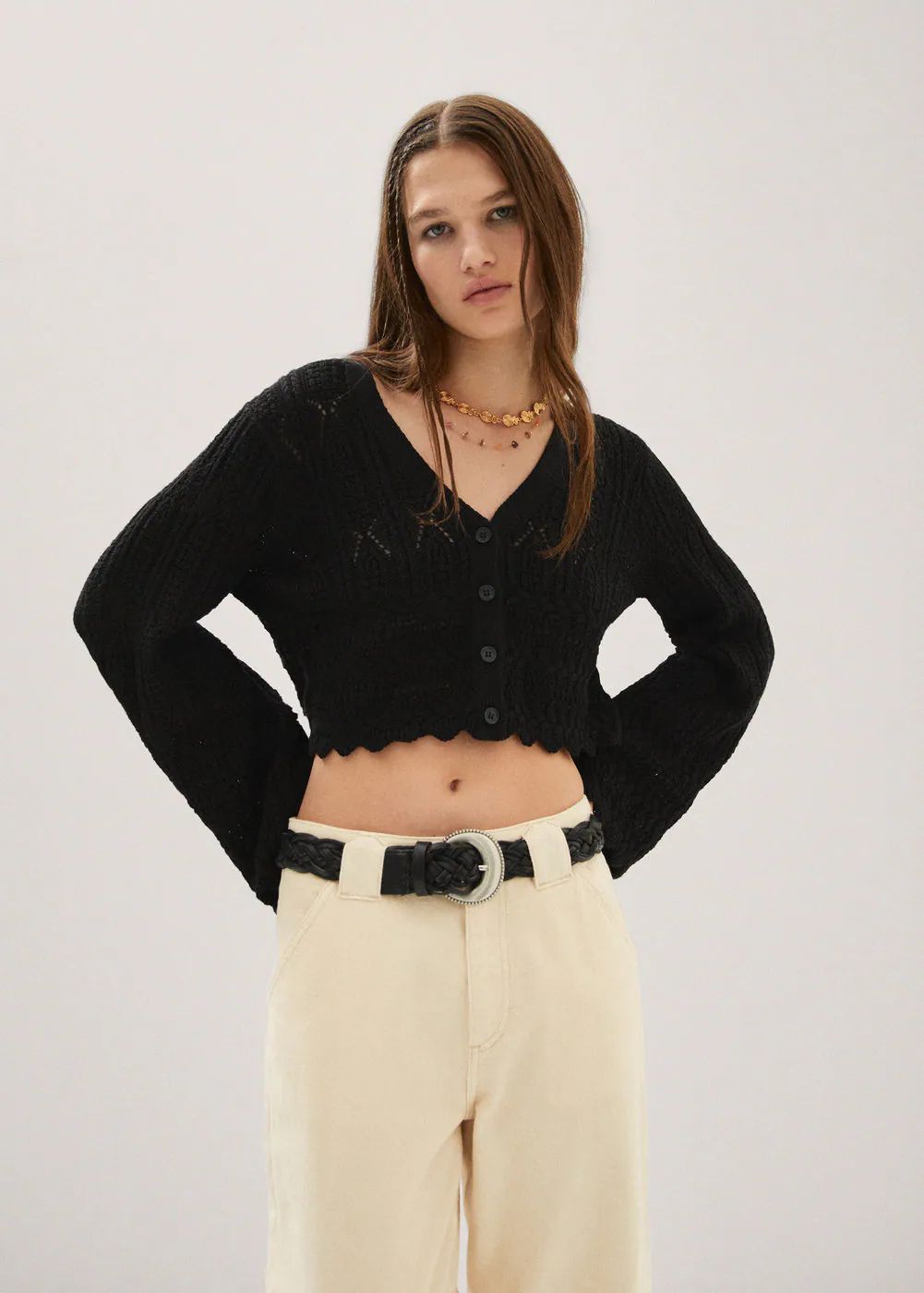 Scalloped hem cropped cardigan -  Women | Mango United Kingdom | MANGO (UK)