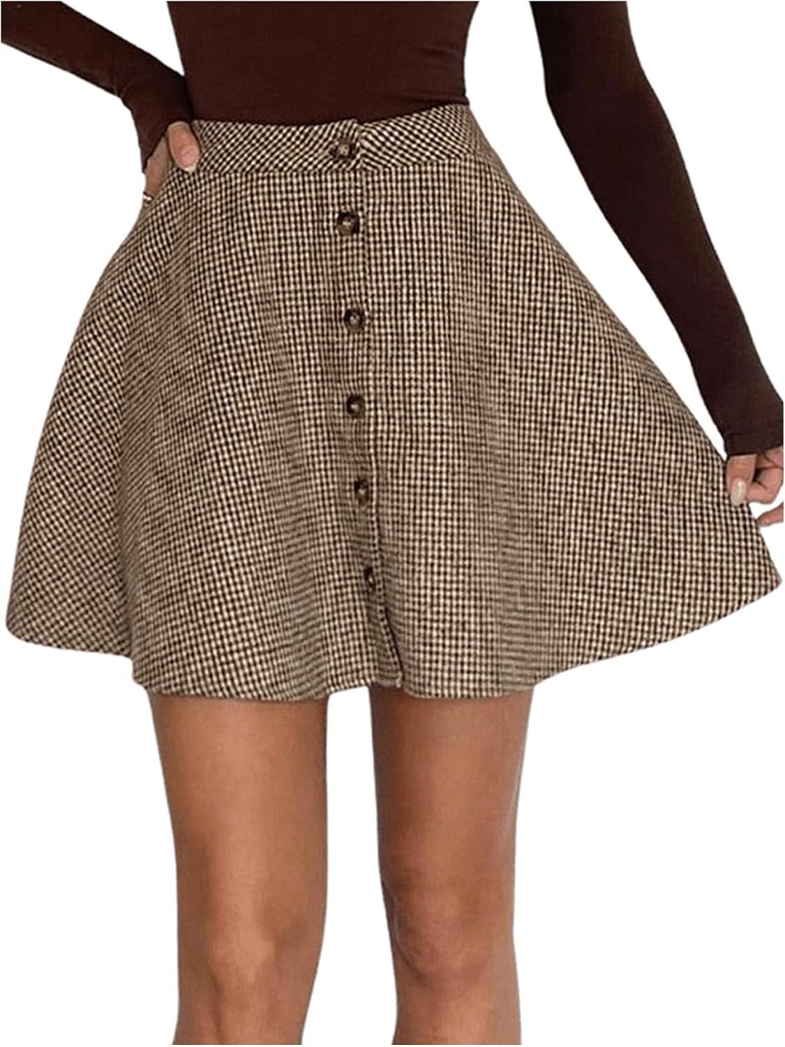 Milumia Women's Vintage Plaid Button Mini High Waist A Line Pleated Skirts | Amazon (US)