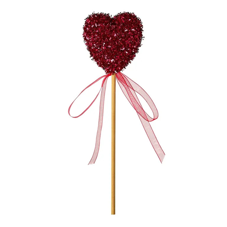 Valentine's Day Red & Pink Tinsel Heart Picks, 8", 4 Count, by Way To Celebrate | Walmart (US)