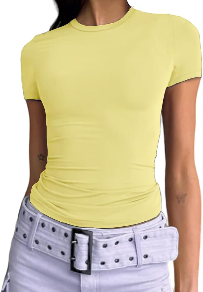 Dwnval Womens Classic Short Sleeve Summer TOS Crew Neck Slim Fit Crop T Shirt | Amazon (US)