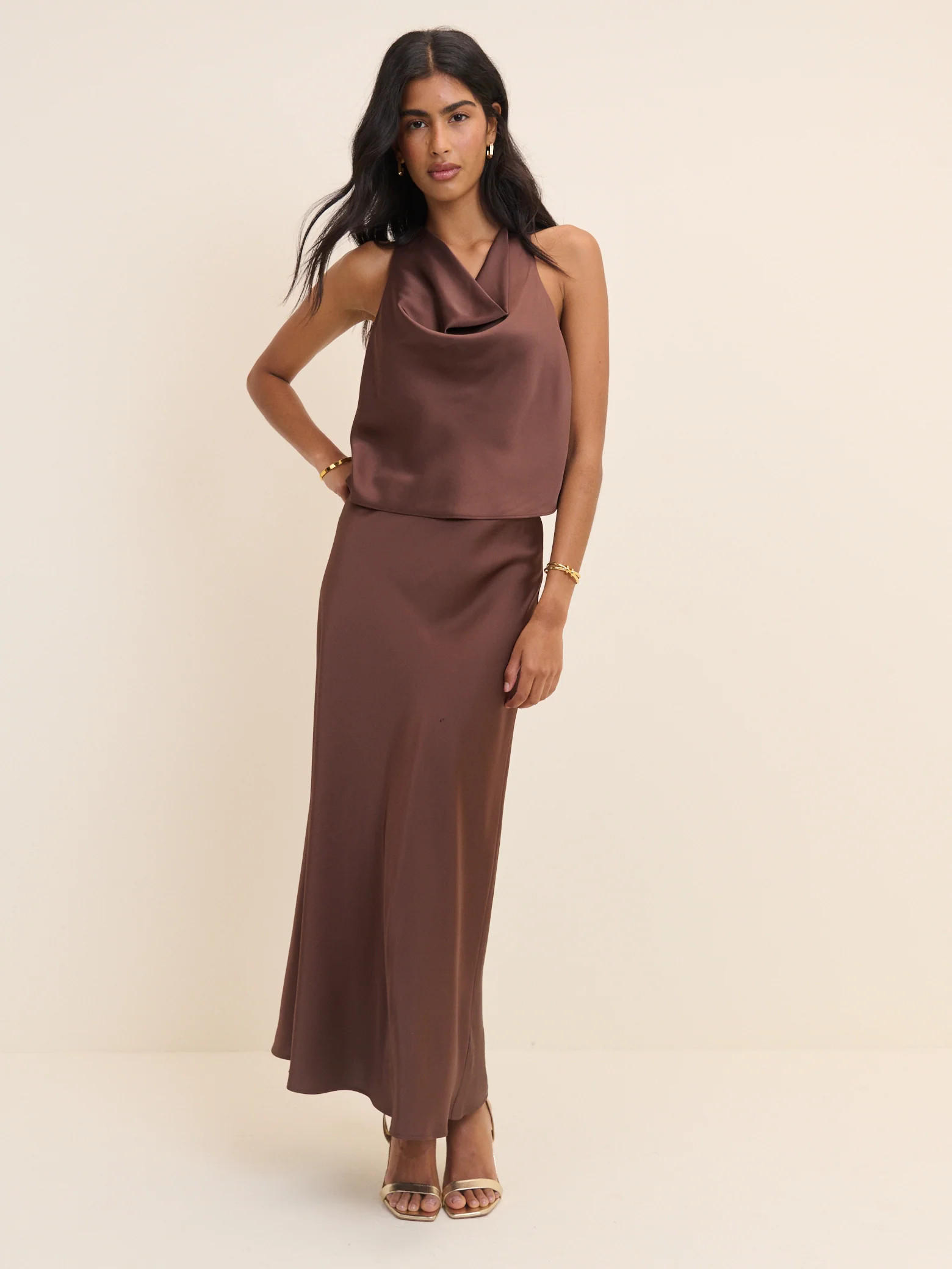 Brown Satin Slip Maxi Skirt | Nobody's Child