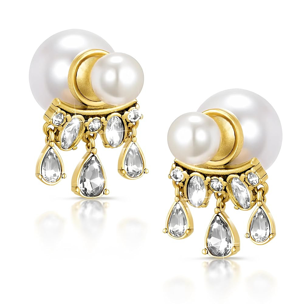 18K Gold Plating Pearl Teardrop Retro French Light Luxury Water Drop Tassel Earrings for Women - ... | Amazon (US)