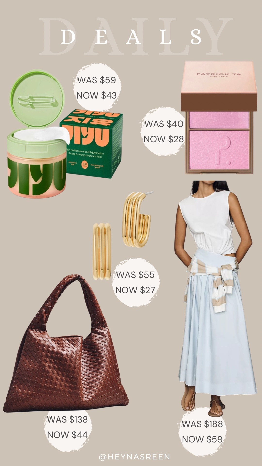 Daily deals on Jiyu toning pads, Patrick Ta blush duo, Anthropologie dress, Nordstrom earrings, Anthropologie bag