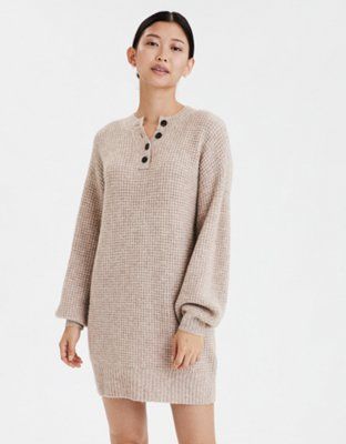 AE Henley Neck Sweater Dress | American Eagle Outfitters (US & CA)