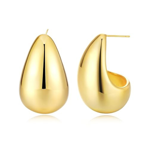 Gold Teardrop Earrings dupes for Women Chunky Gold Hoop Extra Large Drop Earrings Gold Plated Waterdrop Earrings Trendy Jewelry for Women | Amazon (US)