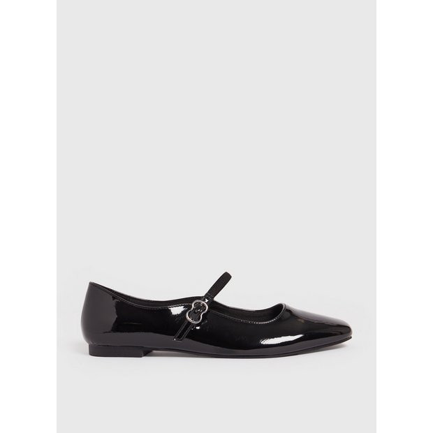 Buy Black Patent Mary Jane Ballerina Pumps - 6 | Shoes | Tu | Tu Clothing