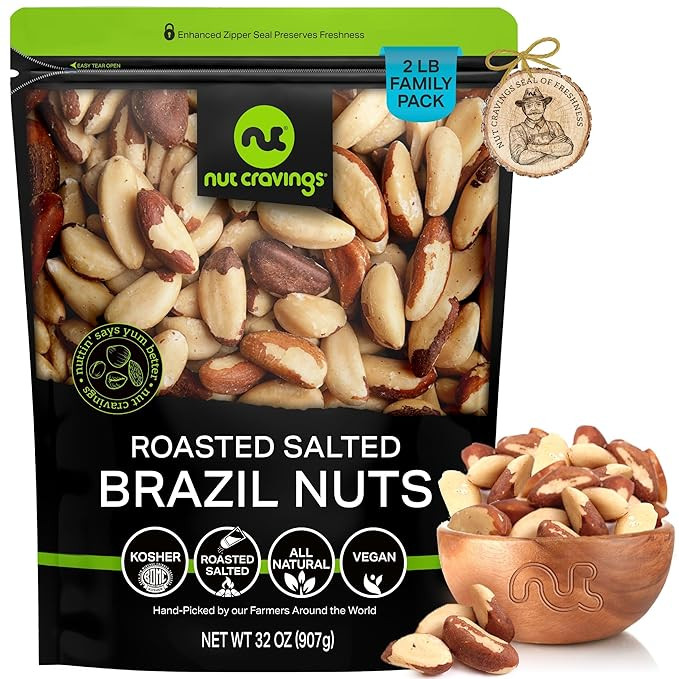 NUT CRAVINGS - Brazil Nuts Roasted & Salted - No Shell, Whole (32oz - 2 LB) Bulk Nuts Packed Fres... | Amazon (US)