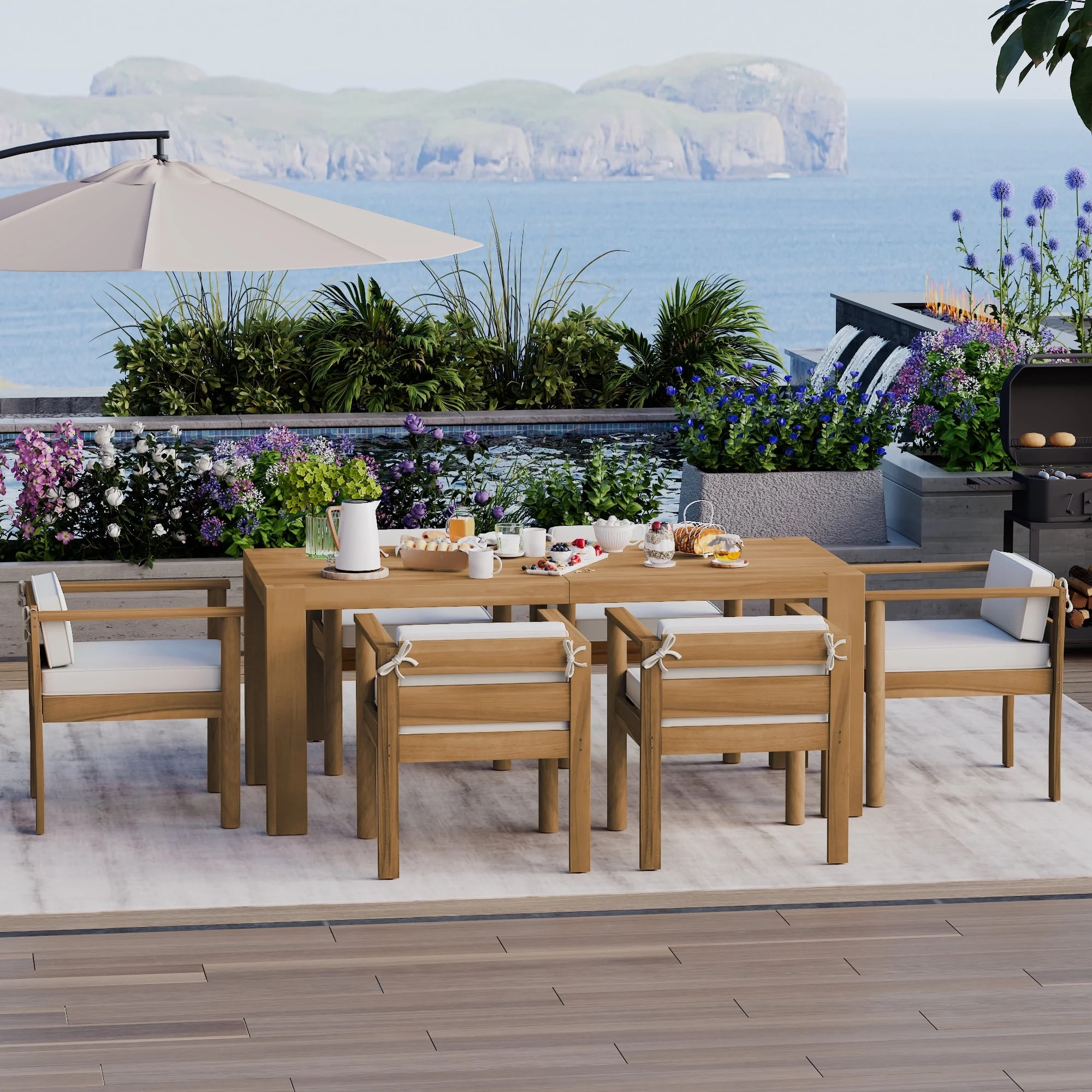 Harper & Bright Designs Wood Patio Dining Table Set for 6, Outdoor All-Weather Patio Dining Furni... | Walmart (US)