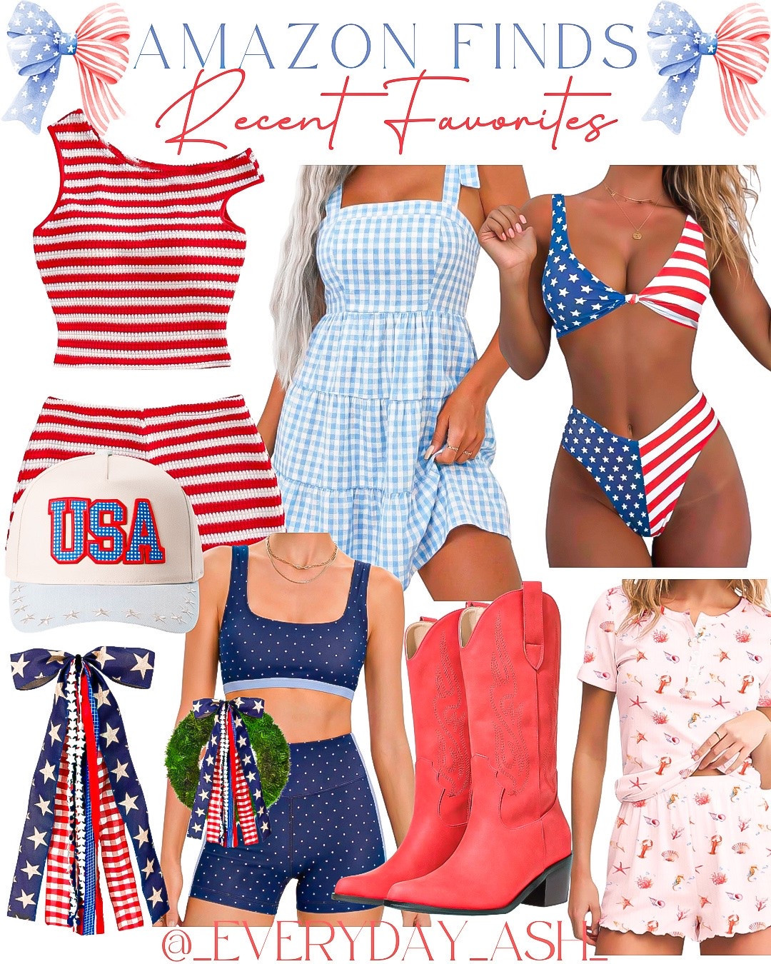 Amazon // recent favorites ✨

Memorial Day outfit, Fourth of July, red white and blue outfit, two piece outfit, blue gingham dress, patriotic fashion, red western boots, USA decor , lobster pajamas , trucker hat

#LTKSeasonal #LTKootd