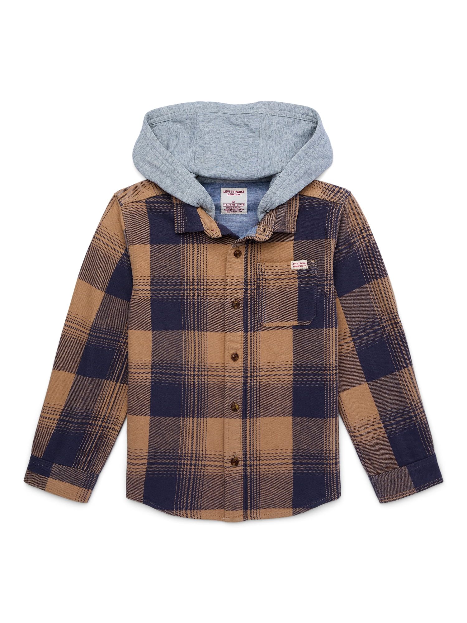 Levi Strauss Signature Boys Hooded Plaid Flannel Shirt, Sizes 4-18 | Walmart (US)