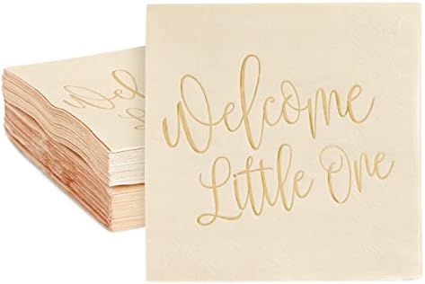 50 Pack Neutral Baby Shower Napkins, Gold Foil Reads Welcome Little One for Boy and Girl (5 x 5 In) | Amazon (US)