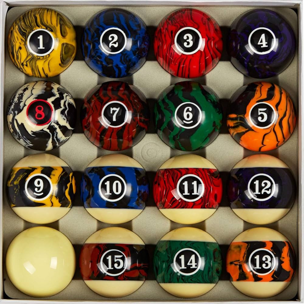Collapsar Deluxe 2-1/4" Billiard Pool Balls Marble-Swirl Style Billiards Ball Complete 16 Ball Se... | Amazon (US)