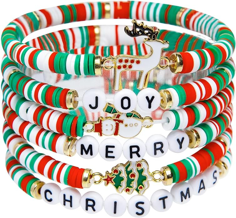 Artlunar 6 Pack Christmas Bracelets: Joy & Merry Candy-Style Stacks for Women & Teens - Perfect C... | Amazon (US)
