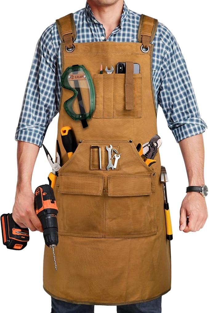Woodworking Apron for Men, Shop Apron 20 oz Canvas Work Apron with 9 Tool Pockets, Heavy Duty Woo... | Amazon (US)