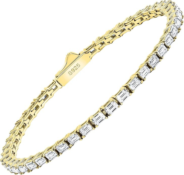 18K Yellow/White Gold Plated Silver Emerald shape Bracelet With 2.60-3.95 Carat TCW (D Color, VVS... | Amazon (US)
