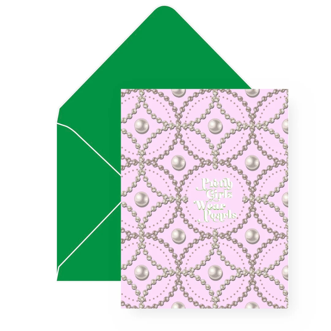 Pretty Girls Wear Pearls Pink & Green Greeting Card | AKA Sorority Inspired Notecards | Alpha Kap... | Etsy (US)