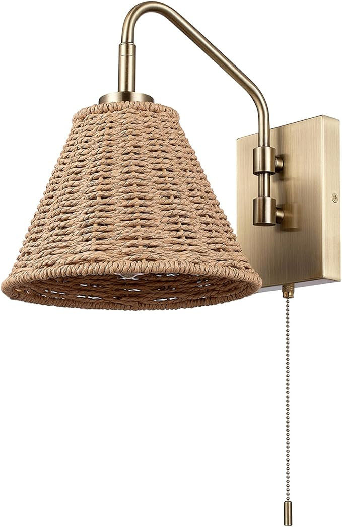 65000052 Novogratz x Globe 1-Light Wall Sconce, Matte Brass Finish, Rattan Shade, On/Off Pull Cha... | Amazon (US)