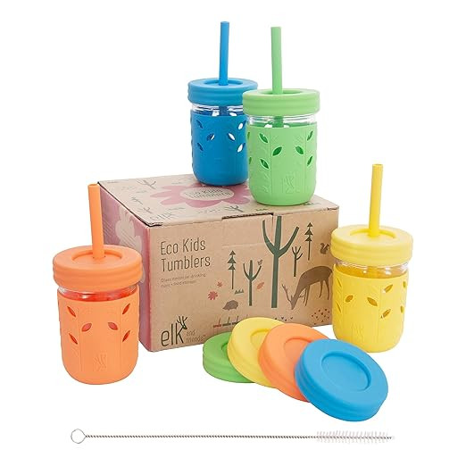Elk and Friends Kids & Toddler Cups | The Original Glass Mason jars 8 oz with Silicone Sleeves & ... | Amazon (US)