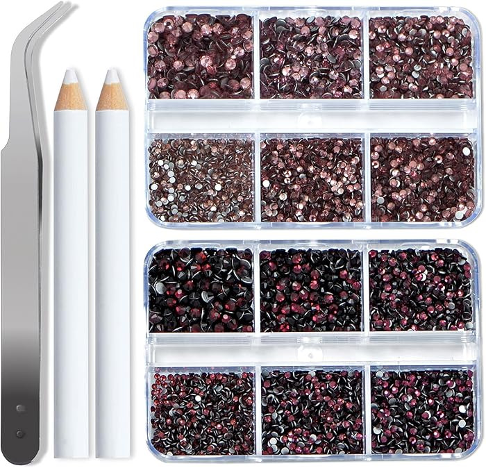 Bymitel 7200 Pieces Lt.Amethyst and Amethyst Rhinestones Flat Back 6 Mixed Sizes Crystal Round Gl... | Amazon (US)