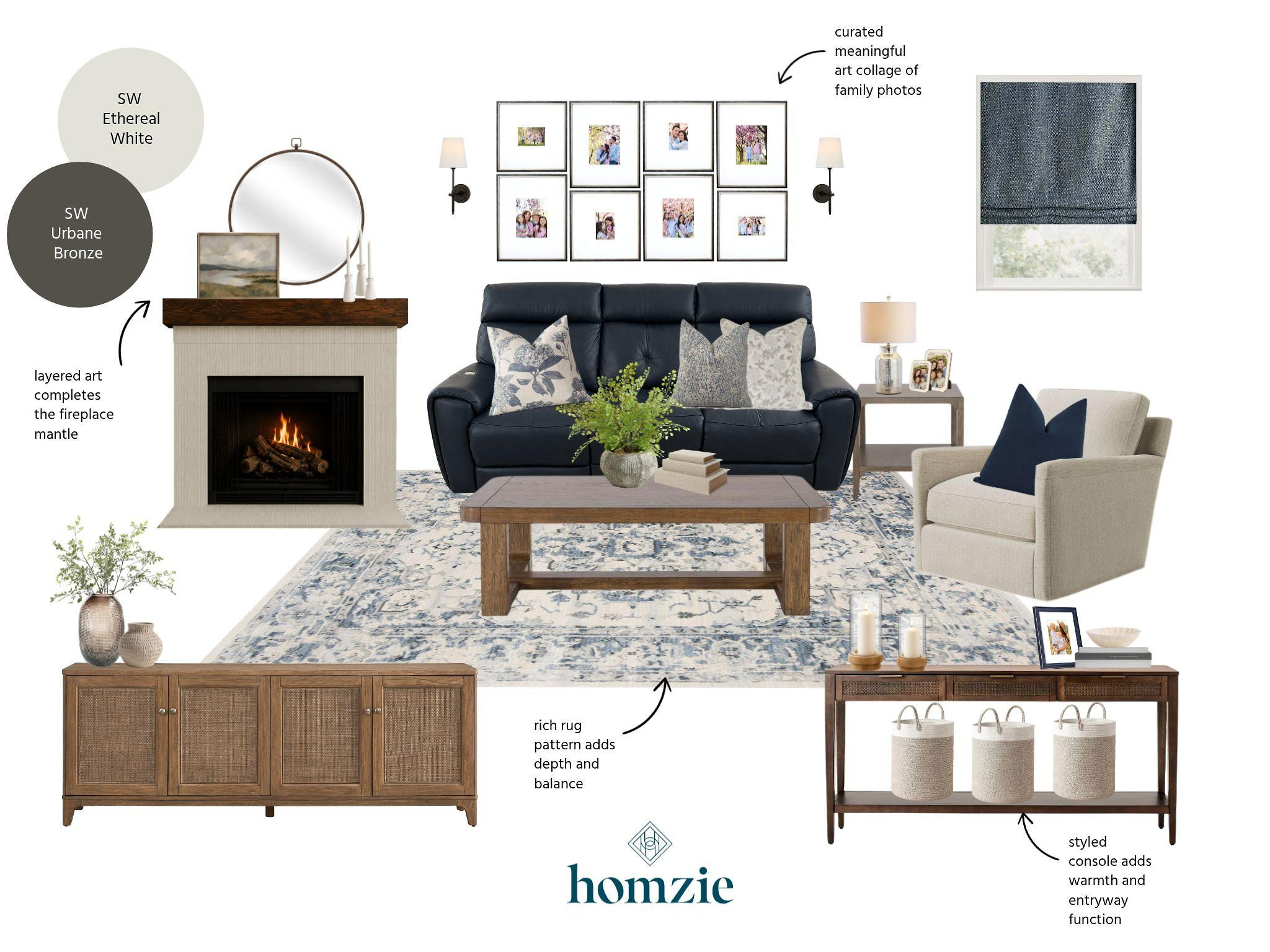 This living room blends soft creams, calming blues, and medium wood tones to create a warm, timeless space. A curated gallery of family photos adds meaningful personality, while layered artwork on the fireplace mantel creates a polished focal point. A richly patterned rug brings depth and balance, and a thoughtfully styled console adds both warmth and everyday function at the entry.

Beautiful design is about more than décor—it's about creating a space that feels uniquely yours.

#LTKHome #LivingRoomDesign #GalleryWall #HomeDecor #NeutralHome #InteriorDesign #TimelessStyle #LivingRoomInspo #LTKCreator 

 