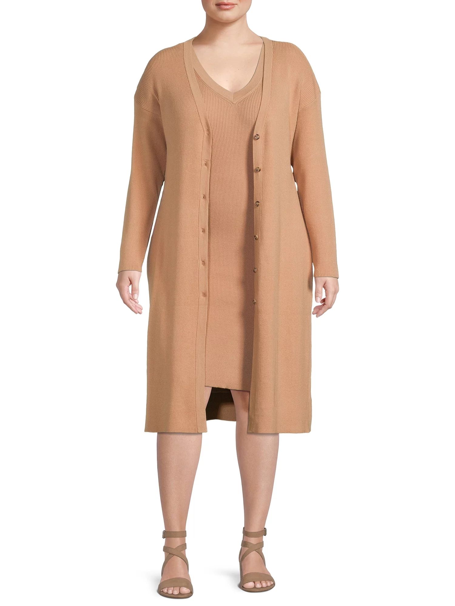 Terra & Sky Women's Plus Size Sweater Tank Dress and Cardigan Set | Walmart (US)