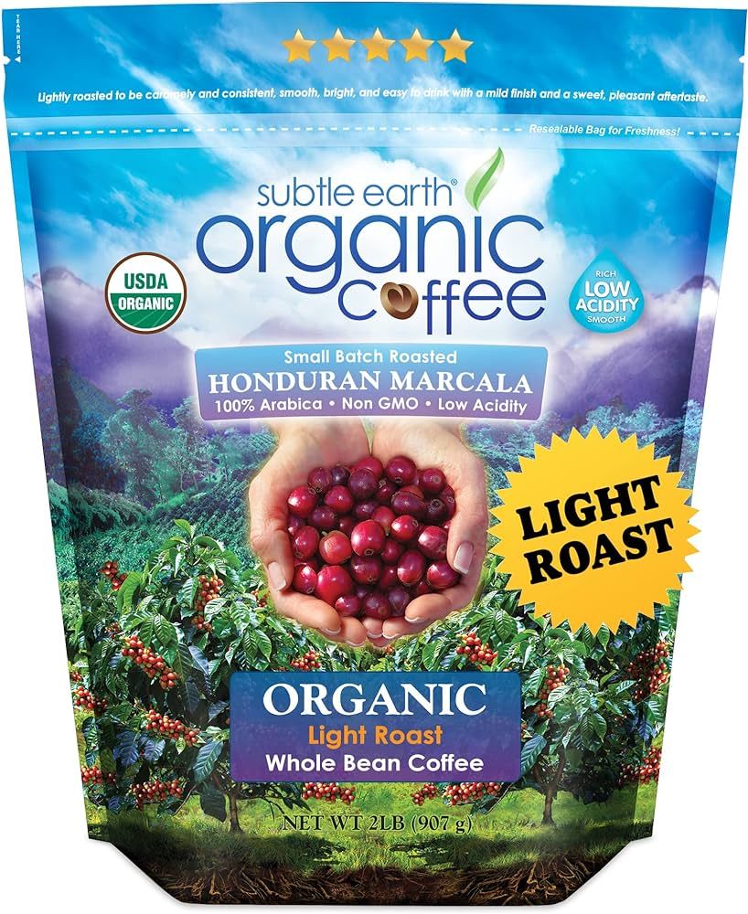 Subtle Earth Organic Coffee - Light Roast - Whole Bean Coffee - 100% Arabica Beans - Low Acidity ... | Amazon (US)